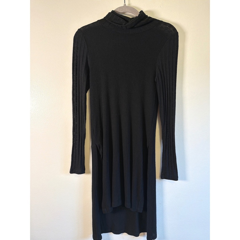 Anthropologie Postmark Witchy Goth Black Ribbed High Low Tunic Sweater Dress